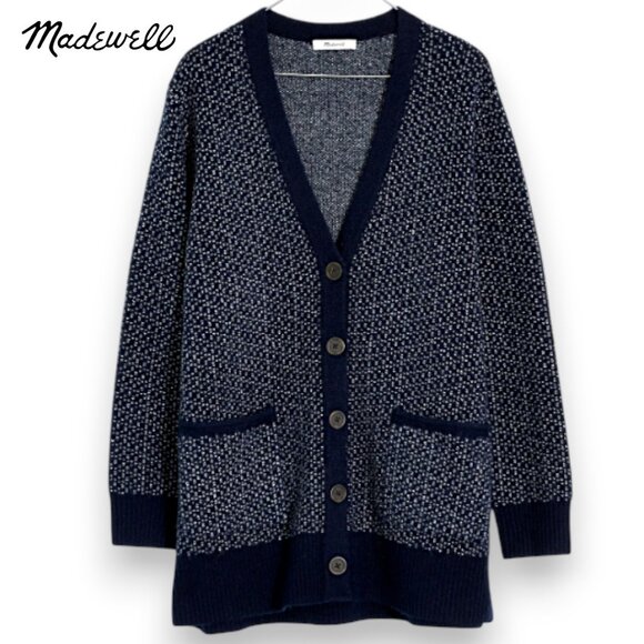 Madewell Bird's Eye Maysfield Cardigan Cozy Sweater Oversized Boyfriend | Sz XS - Picture 1 of 14